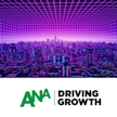 City skyline with purple background and ANA logo