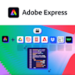 Adobe Express logos with other logos, colorful background